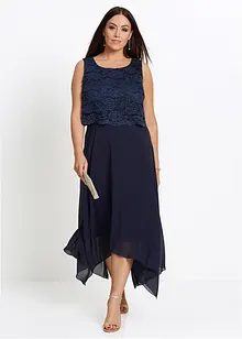 Premium chiffon midi jurk met kant, bonprix