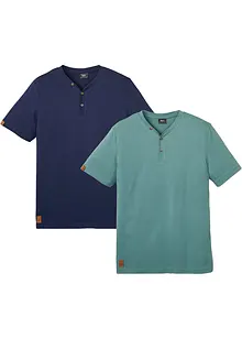 Henley shirt, korte mouw (set van 2) van biologisch katoen, bonprix