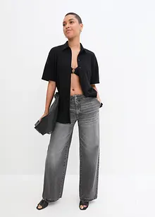 Wide leg stretch jeans met mid waist, bonprix