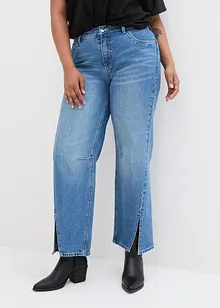 Wide jeans met mid waist en splitten, bonprix