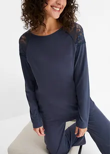 Pyjama met wijde pijpen, kant en viscose (2-dlg. set), bonprix