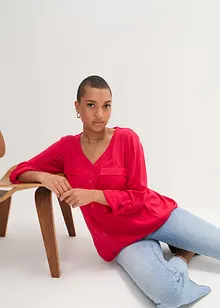 Blouse met lange mouwen en V-hals van vloeiende viscose, bonprix