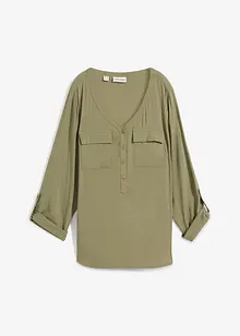 Blouse met lange mouwen en V-hals van vloeiende viscose, bonprix
