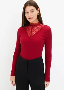 Geribd shirt met kanten halslijn, bonprix