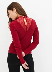 Geribd shirt met kanten halslijn, bonprix