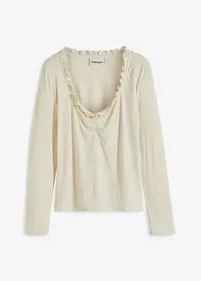 Geribd shirt met plooitjes en volants, bonprix
