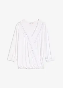 Shirt met 3/4 mouwen en kant in een wikkelllook, bonprix