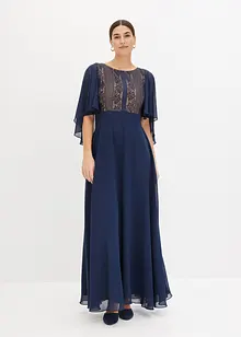 Chiffon jurk met cap en inzetstuk van kant, bonprix