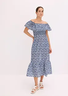 Boho midi jurk van licht katoen met een carmen-hals, bonprix