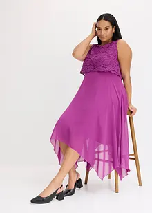 Premium chiffon midi jurk met kant, bonprix