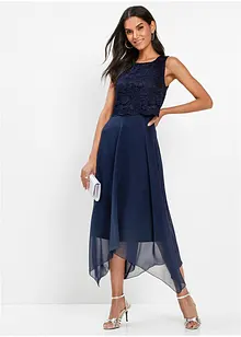 Premium chiffon midi jurk met kant, bonprix