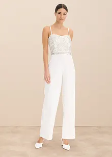 Bruidsjumpsuit van crêpe met structuur en parelborduursel, bonprix