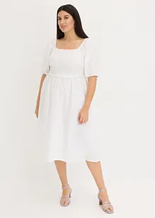 Midi jurk met pofmouwen en gesmokt detail, bonprix