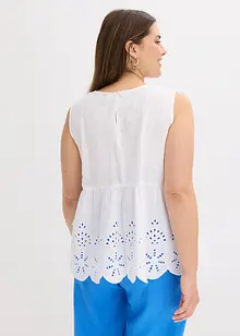 Mouwloze bloes met split en oogjesborduursel, bonprix