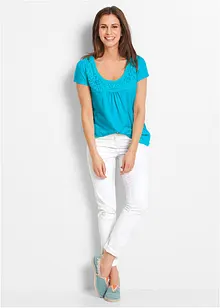 Katoenen shirt met kant, korte mouw, bonprix
