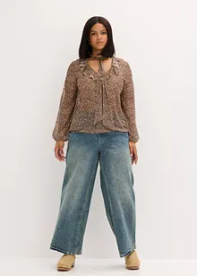 Mesh shirt met volant en strikhals, bonprix