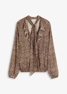 Mesh shirt met volant en strikhals, bonprix