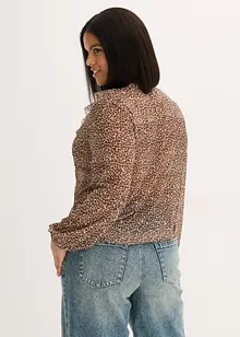 Mesh shirt met volant en strikhals, bonprix
