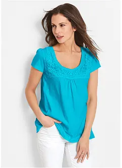Katoenen shirt met kant, korte mouw, bonprix