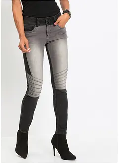 Skinny jeans tweekleurig in bikerstijl, bonprix