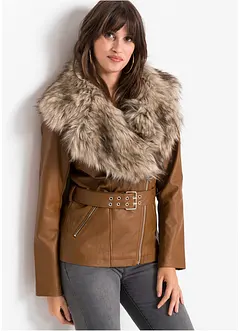 Imitatieleren jas met fake fur, bonprix