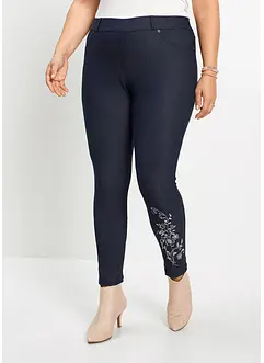 Jegging met bloemenprint en glittersteentjes, bonprix