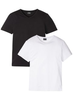 Stretch T-shirt met V-hals (set van 2), slim fit, RAINBOW