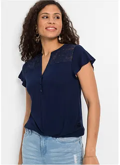 Henley shirt met kant in een viscosemix, bonprix