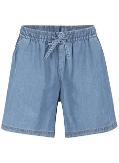 Lichte denim short met linnen en comfortband, extra wijd, bonprix