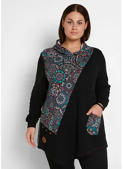 Puntig toelopend shirt in patchworklook met capuchon, lange mouw, bonprix