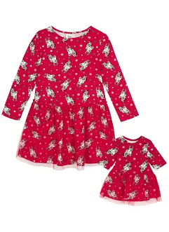 Meisjes jersey jurk en poppenjurk (2-dlg. set), bonprix