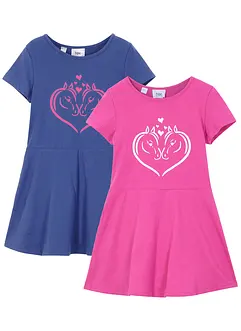 Meisjes jersey jurk (set van 2) van biologisch katoen, korte mouw, bonprix