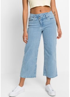 Wijde cropped jeans met schuine band en biologisch katoen, RAINBOW