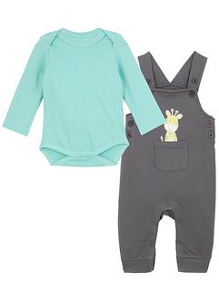 Baby rompertje met lange mouwen en sweat tuinbroek van biologisch katoen (2-dlg. set), bpc bonprix collection