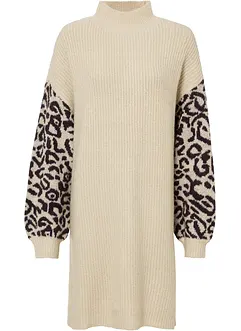 Gebreide oversized jurk met luipaardpatroon, bonprix