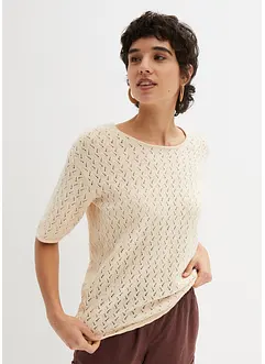 Ajour shirt met linnen, halflange mouw, bonprix