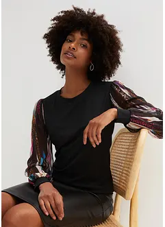 Geribd shirt met chiffon mouwen, bonprix