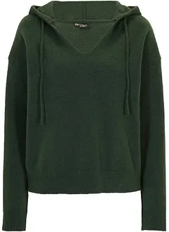 Gebreide trui met V-hals en capuchon, bonprix