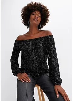 Oversized carmen-shirt met pailletten, bonprix