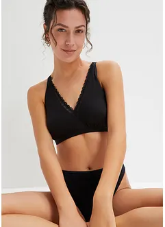 Geribde bralette met biologisch katoen en kant, bonprix