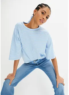 Gestreept T-shirt met raglanmouwen en hooggesloten hals, bonprix