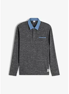 Poloshirt met geweven kraag, lange mouw, bonprix