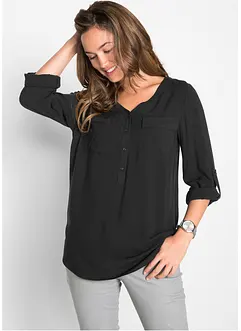 Blouse met lange mouwen en V-hals van vloeiende viscose, bonprix