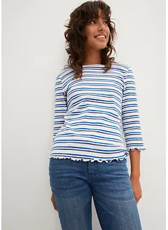 Geribd shirt met schulprandjes, 3/4 mouw, bonprix