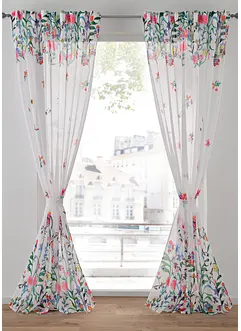 Transparant gordijn met bloemenprint en embrasse (set van 2), bonprix
