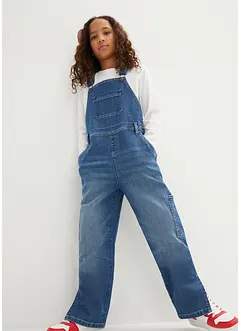 Meisjes denim tuinbroek, mid waist, bonprix