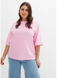 Gestreept T-shirt met raglanmouwen en hooggesloten hals, bonprix