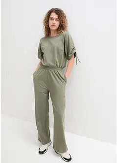 Jersey jumpsuit met rijgkoordjes en wijde pijpen, bonprix