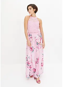 Maxi jurk met bloemenprint en kant, bonprix