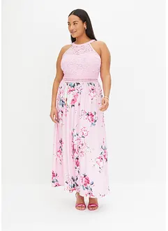 Maxi jurk met bloemenprint en kant, bonprix